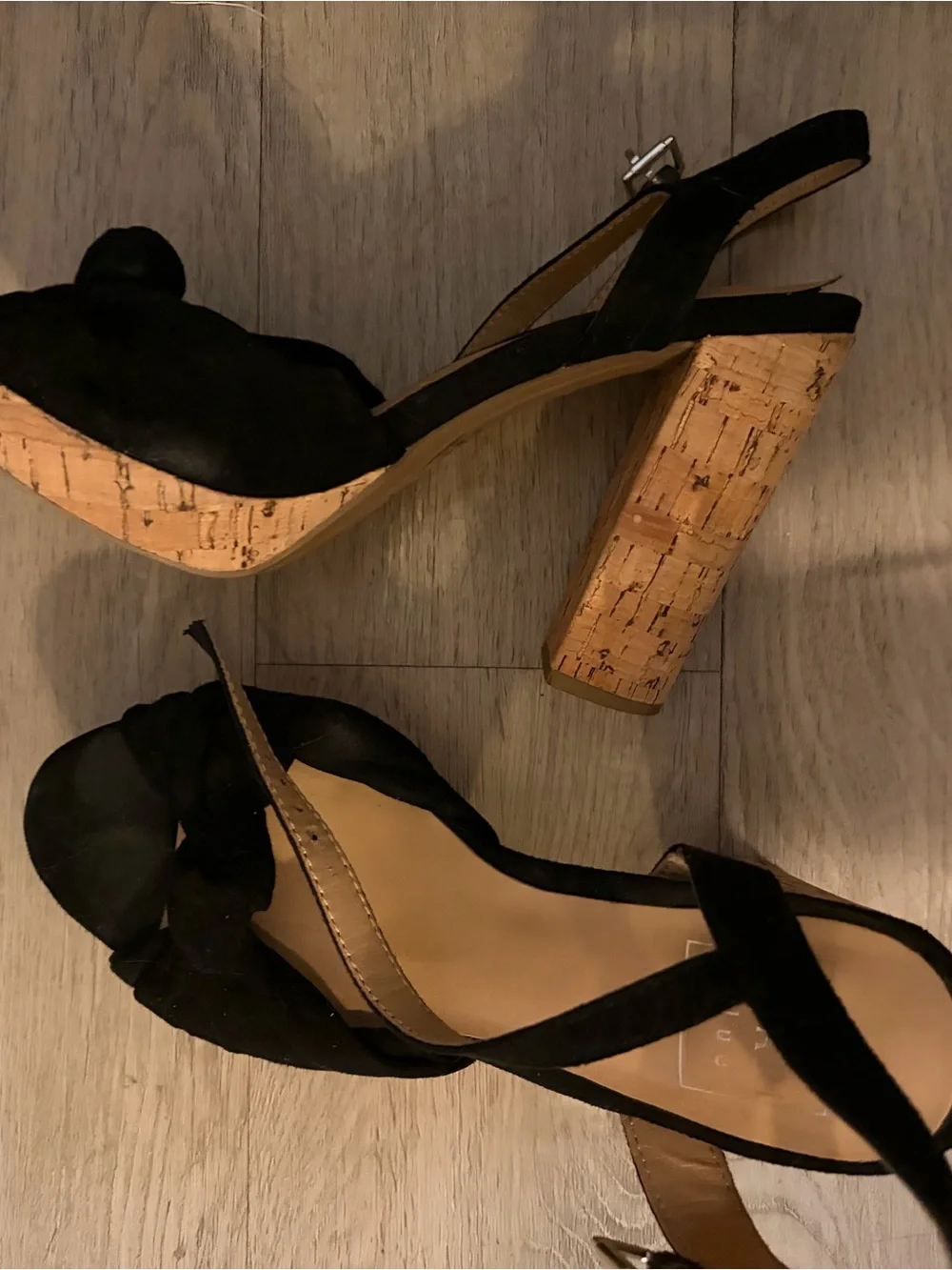 Black Cork Block Heel Slingback Sandals